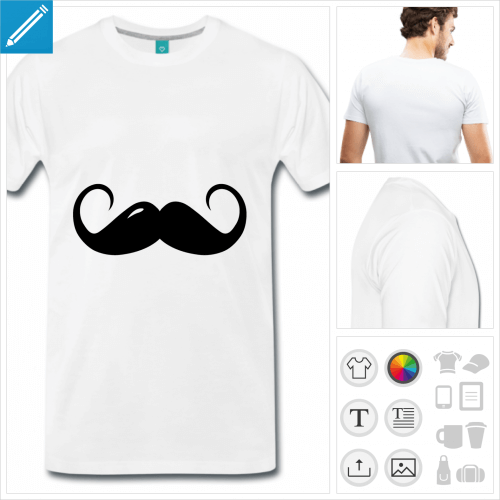 T-shirt moustache  boucles ultra fines fantaisie.