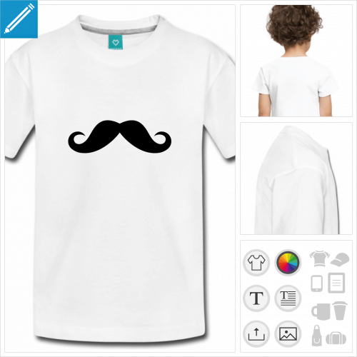 t-shirt enfant manches courtes moustache drle  personnaliser, impression unique