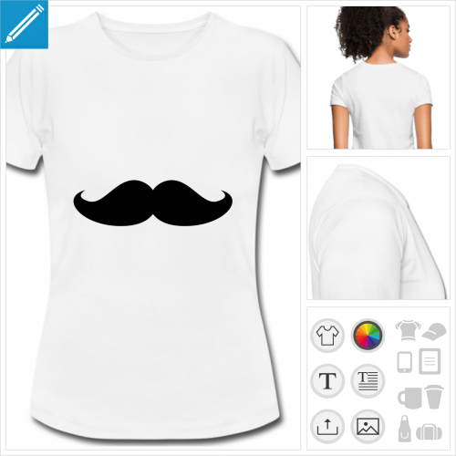 t-shirt blanc simple moustache  personnaliser en ligne