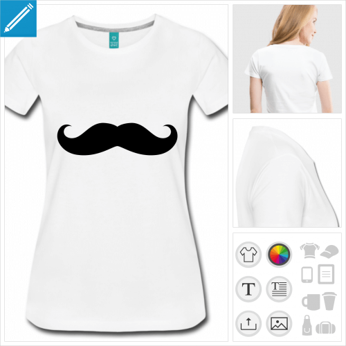 t-shirt simple moustache simple personnalisable, impression à l'unité
