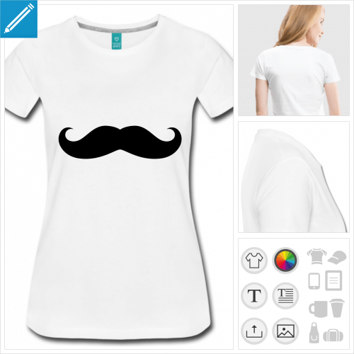 t-shirt simple moustache simple personnalisable, impression  l'unit