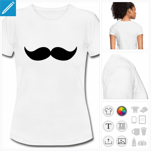 t-shirt femme moustache indienne  personnaliser et imprimer en ligne