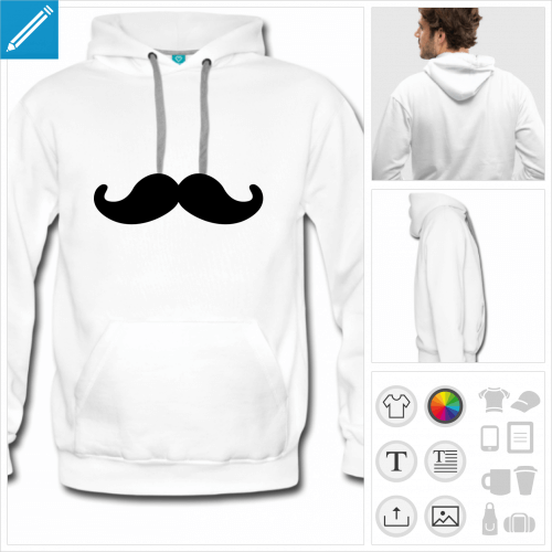 T-shirt moustache boucle  extrmits rondes,  imprimer en ligne.