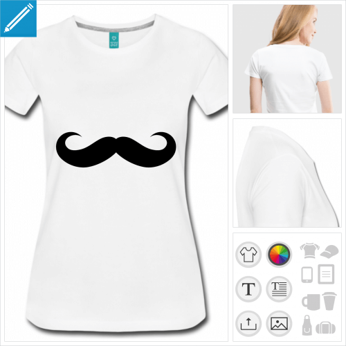 t-shirt femme moustache bouclée à personnaliser et imprimer en ligne