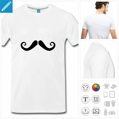 T-shirt moustache boucle au style 1900 moustache franaise personnalisable.