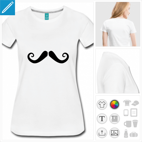 t-shirt femme moustache rigolote personnalisable, impression à l'unité