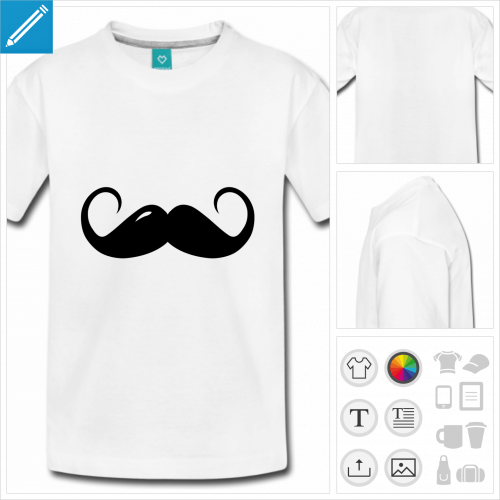 t-shirt simple moustache boucle personnalisable, impression  l'unit