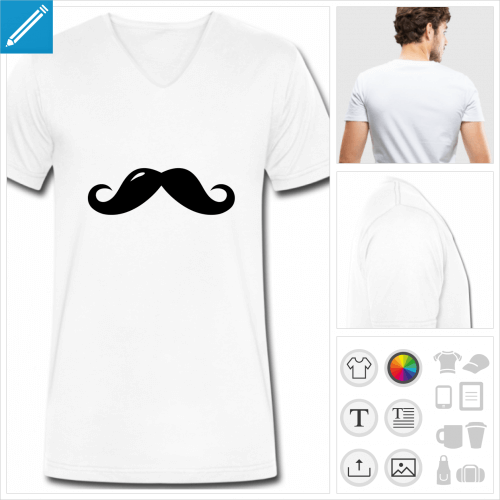 t-shirt homme moustache boucle  personnaliser, impression unique