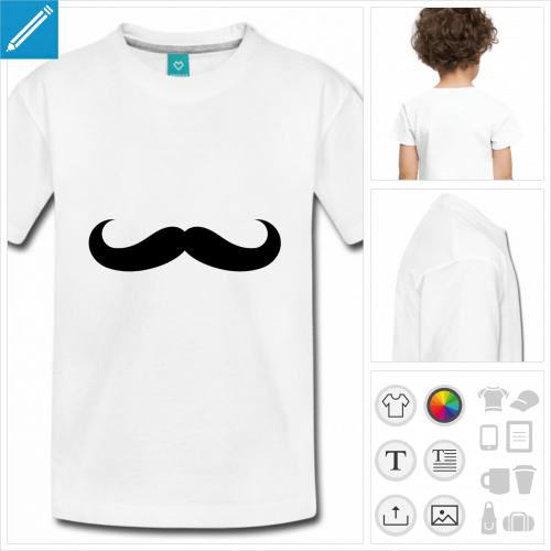 t-shirt blanc simple moustache simple à personnaliser et imprimer en ligne