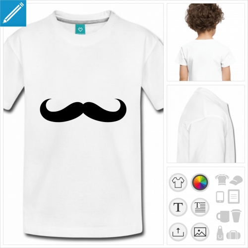 t-shirt blanc simple moustache simple  personnaliser et imprimer en ligne