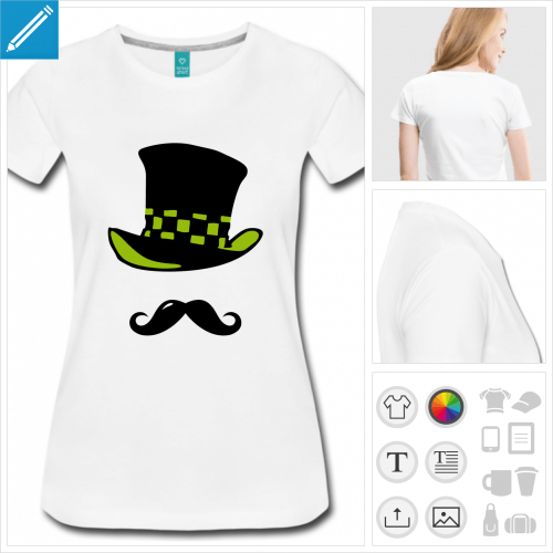 t-shirt manches courtes moustache chapeau  personnaliser et imprimer en ligne