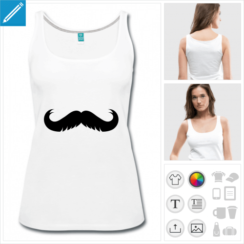 t-shirt blanc moustache rigolote personnalisable, impression  l'unit