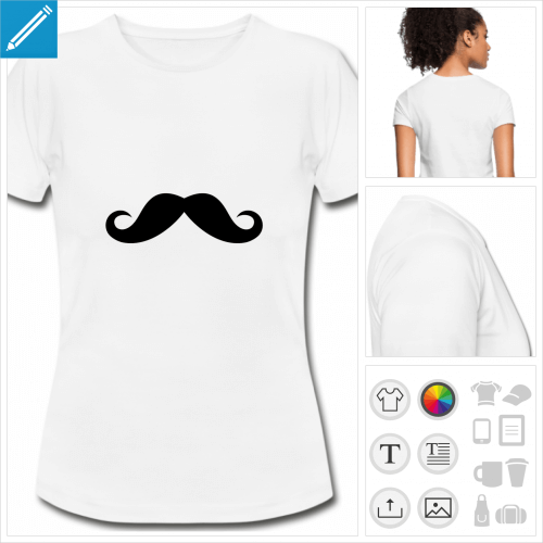 t-shirt blanc moustache à créer en ligne