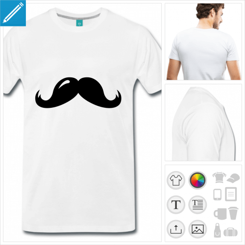 T-shirt moustache bouriffe paisse  imprimer en ligne.