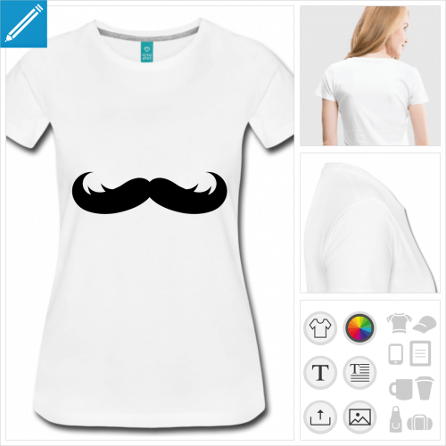 t-shirt manches courtes moustache personnalisable, impression  l'unit