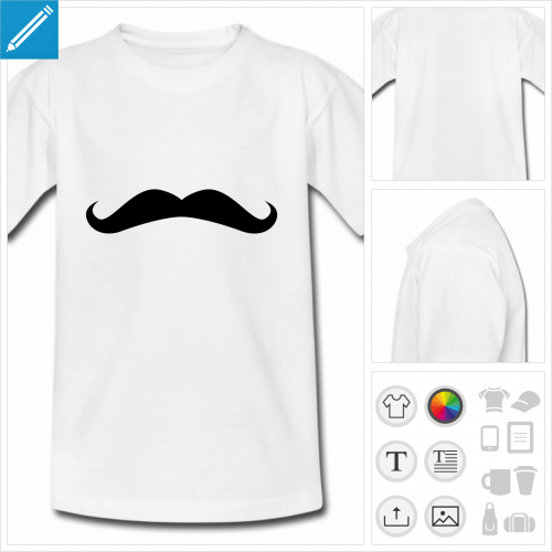 t-shirt pour enfant moustache française personnalisable, impression à l'unité