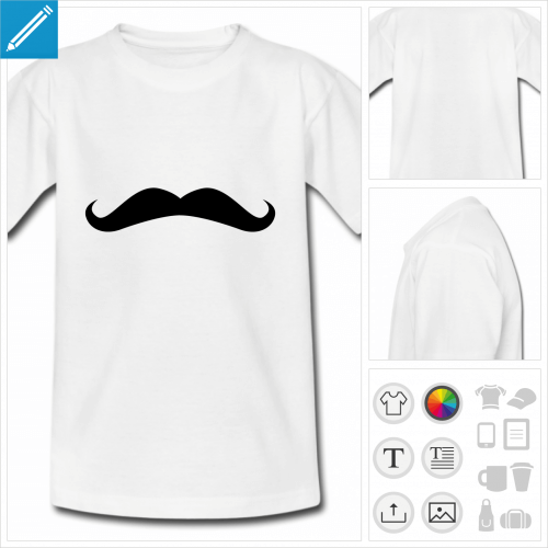 t-shirt pour enfant moustache franaise personnalisable, impression  l'unit