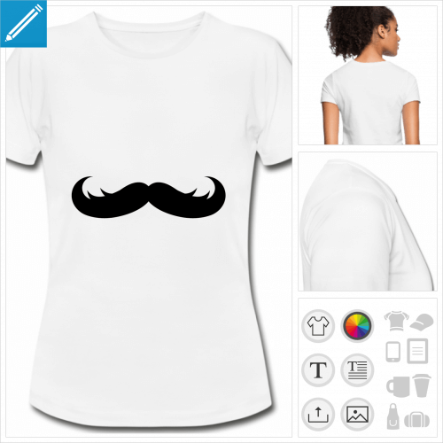 t-shirt blanc simple moustache à personnaliser en ligne