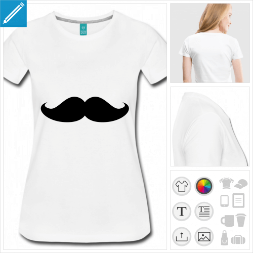 T-shirt moustache fantaisie aux boucles en pointe à imprimer en ligne.
