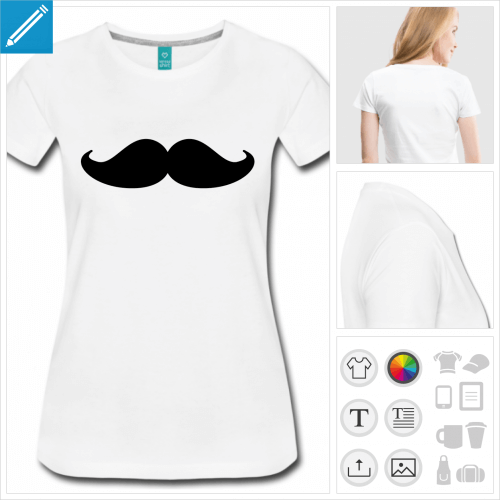 T-shirt moustache de hipster  boucles paisses, personnalisez votre t-shrit moustache en ligne.