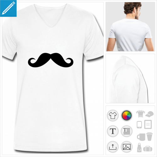 t-shirt homme moustache personnalisable, impression  l'unit