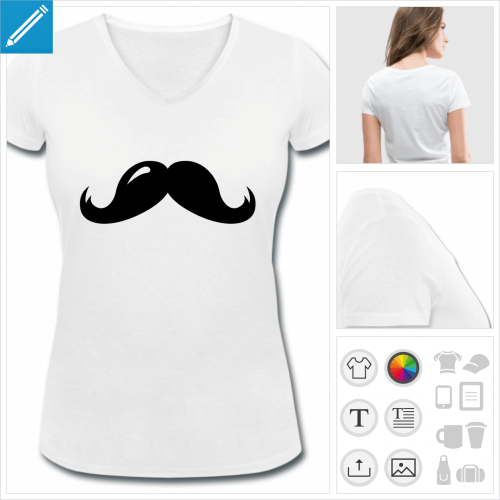 t-shirt femme basique moustache paisse  personnaliser