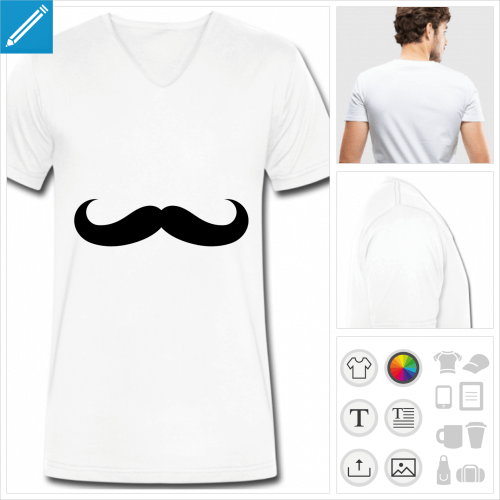 t-shirt bleu moustache large  crer soi-mme