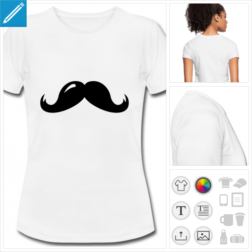 t-shirt blanc simple moustache paisse  personnaliser