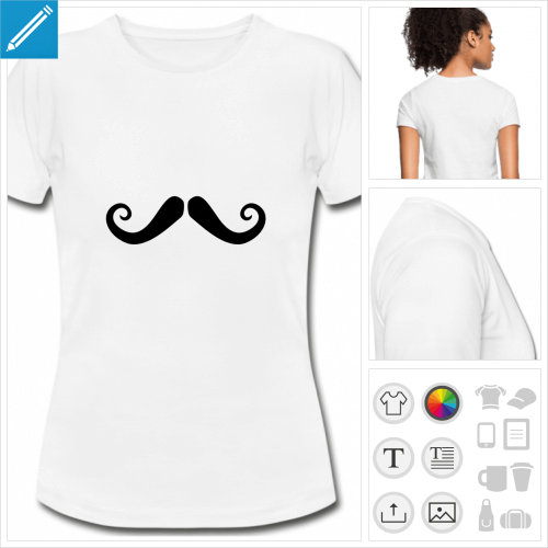 t-shirt blanc simple moustache française à personnaliser