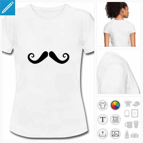 t-shirt blanc simple moustache franaise  personnaliser