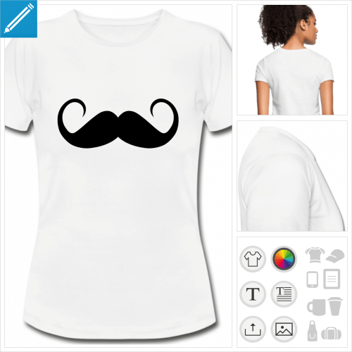 t-shirt blanc moustache  personnaliser, impression unique