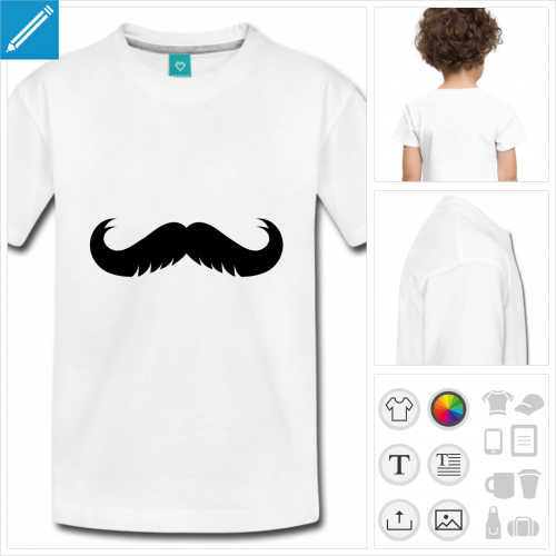 t-shirt blanc simple moustache bouriffe  personnaliser