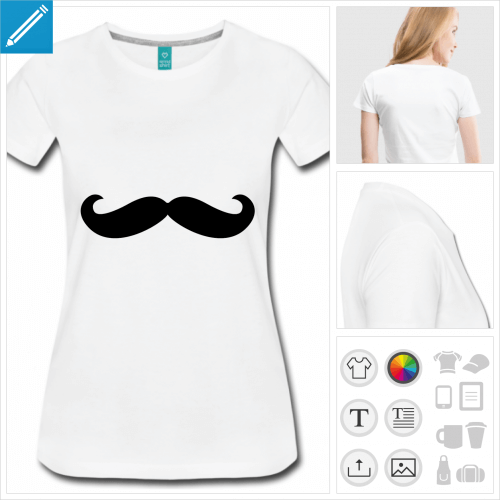 t-shirt simple moustache rigolote personnalisable, impression  l'unit