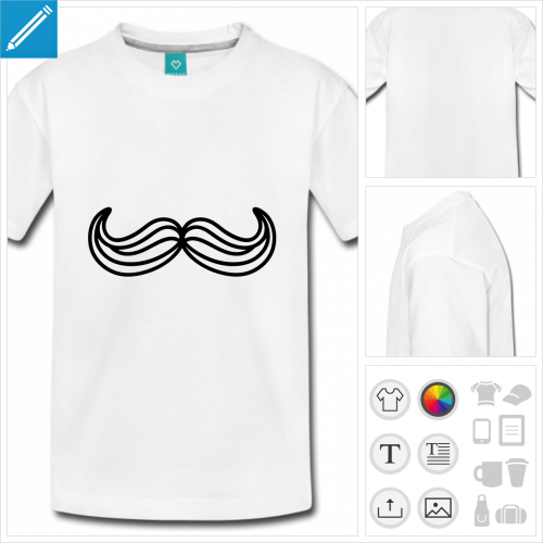 t-shirt adolescent moustache personnalisable, impression à l'unité