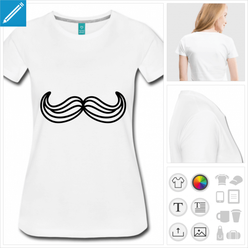 t-shirt simple moustache traits personnalisable, impression à l'unité