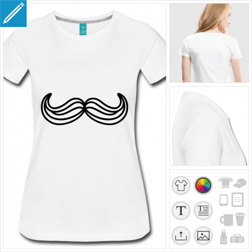 t-shirt simple moustache traits personnalisable, impression  l'unit