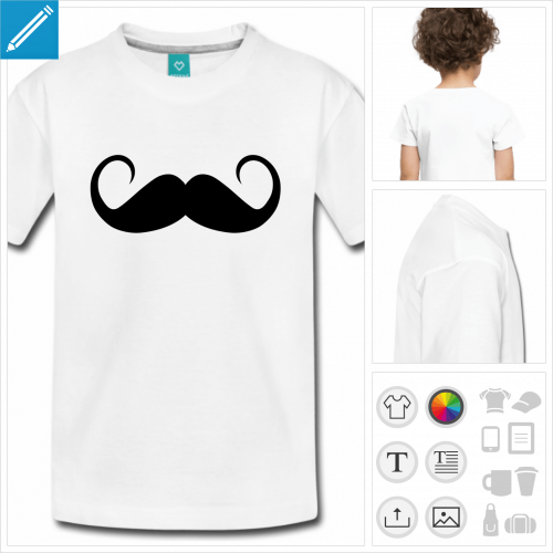 t-shirt enfant manches courtes moustache boucle  personnaliser, impression unique