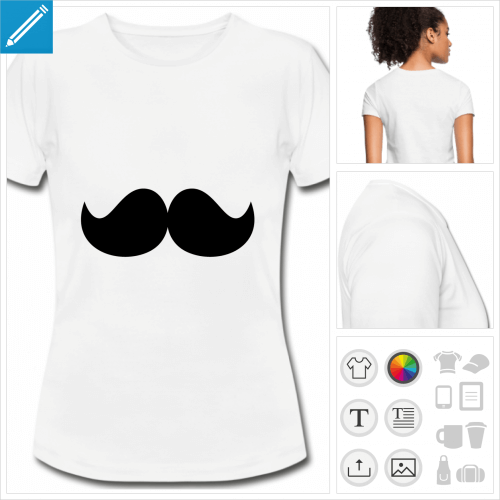 t-shirt blanc moustache hipster  personnaliser, impression unique