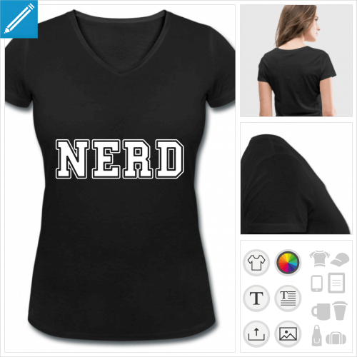 t-shirt femme nerd majuscules personnalisable, impression à l'unité