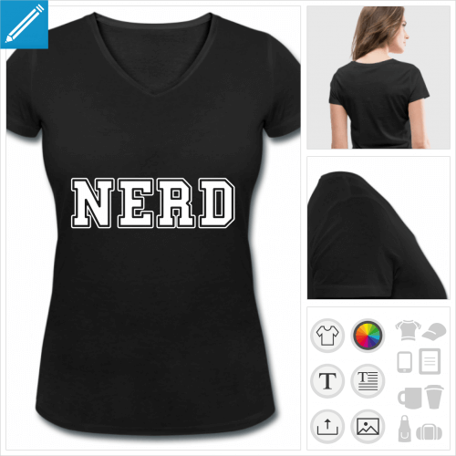 t-shirt femme nerd majuscules personnalisable, impression  l'unit