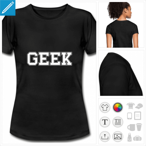 t-shirt noir basique geek  personnaliser en ligne