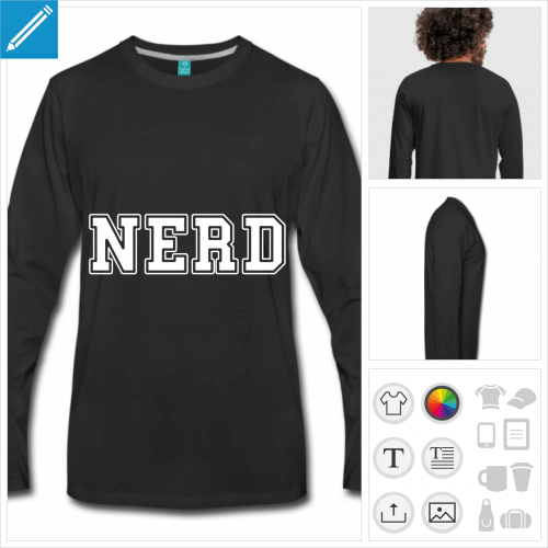 t-shirt noir nerd  personnaliser et imprimer en ligne