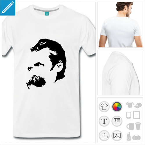 T-shirt Nietzsche  personnaliser et imprimer en ligne, portrait du philosophe une couleur.