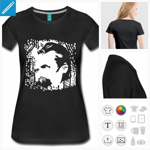 T-shirt Nietzsche  personnaliser, portrait du philosophe dcoup sur texture irrgulire.