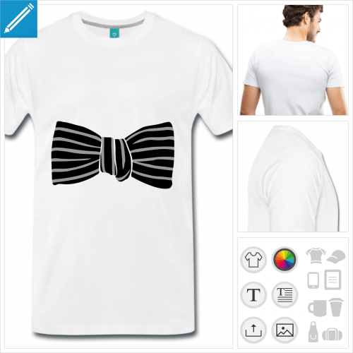 T-shirt noeud papillon ray  imprimer, faux noeud papillon aux couleurs personnalisables.