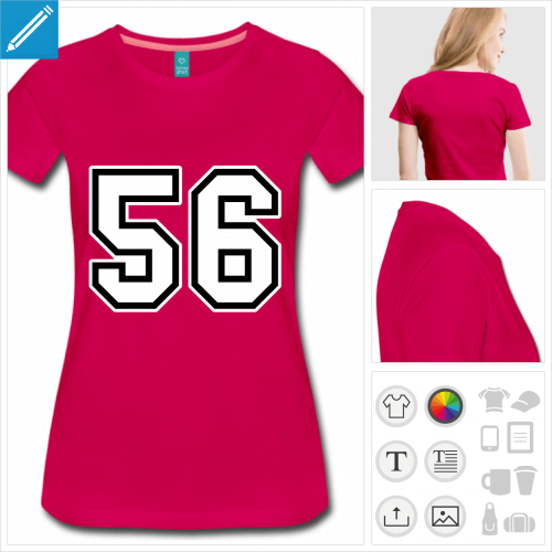 t-shirt rose Numro 56 personnalisable, impression  l'unit