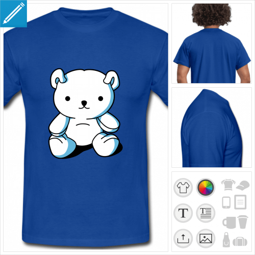 t-shirt bleu kawaii personnalisable, impression  l'unit