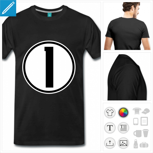 T-shirt numro 1 droit sur cercle opaque  imprimer en ligne.