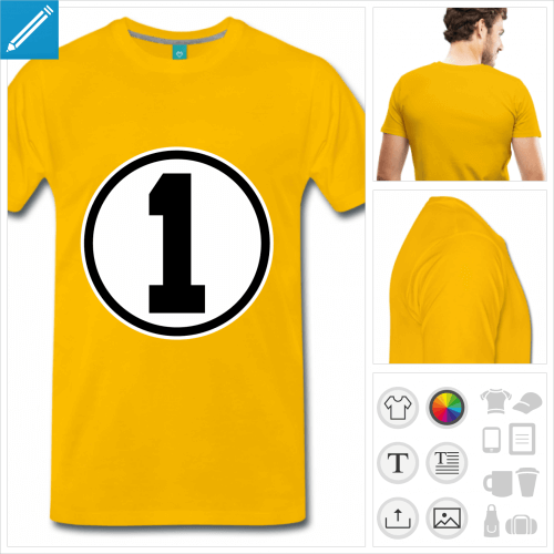 T-shirt numro 1 dans un cercle, motif sport et numro personnalisable