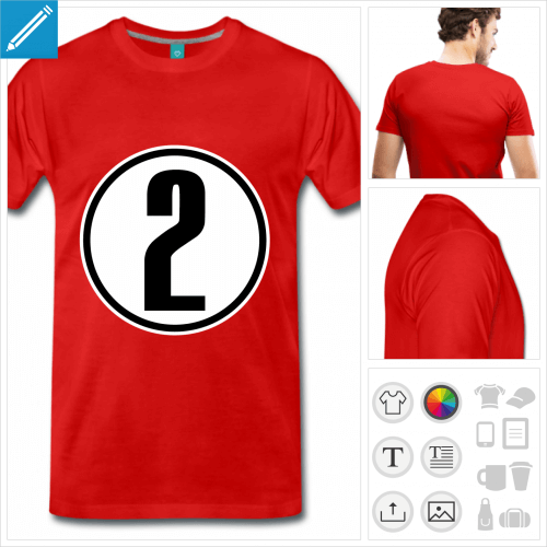 T-shirt numéro 2 à imprimer en ligne, créez votre t-shirt sport.
